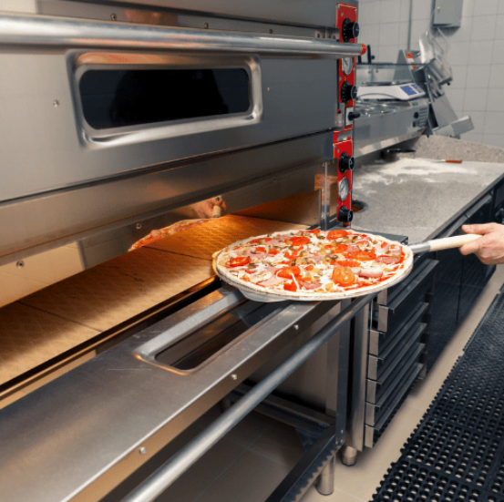 cooking pizza on oven